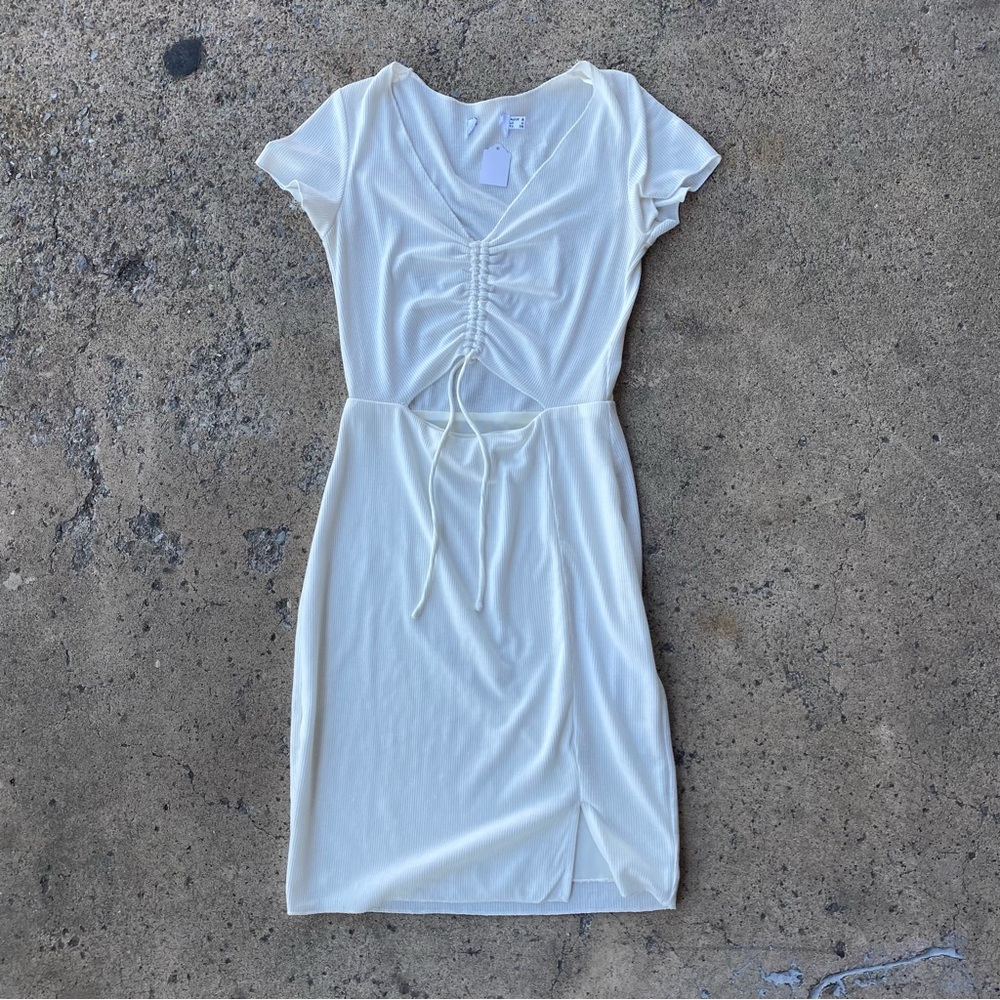 White Ribbed Princess Polly‎ Short Sleeve Cut Out Dress Size 4